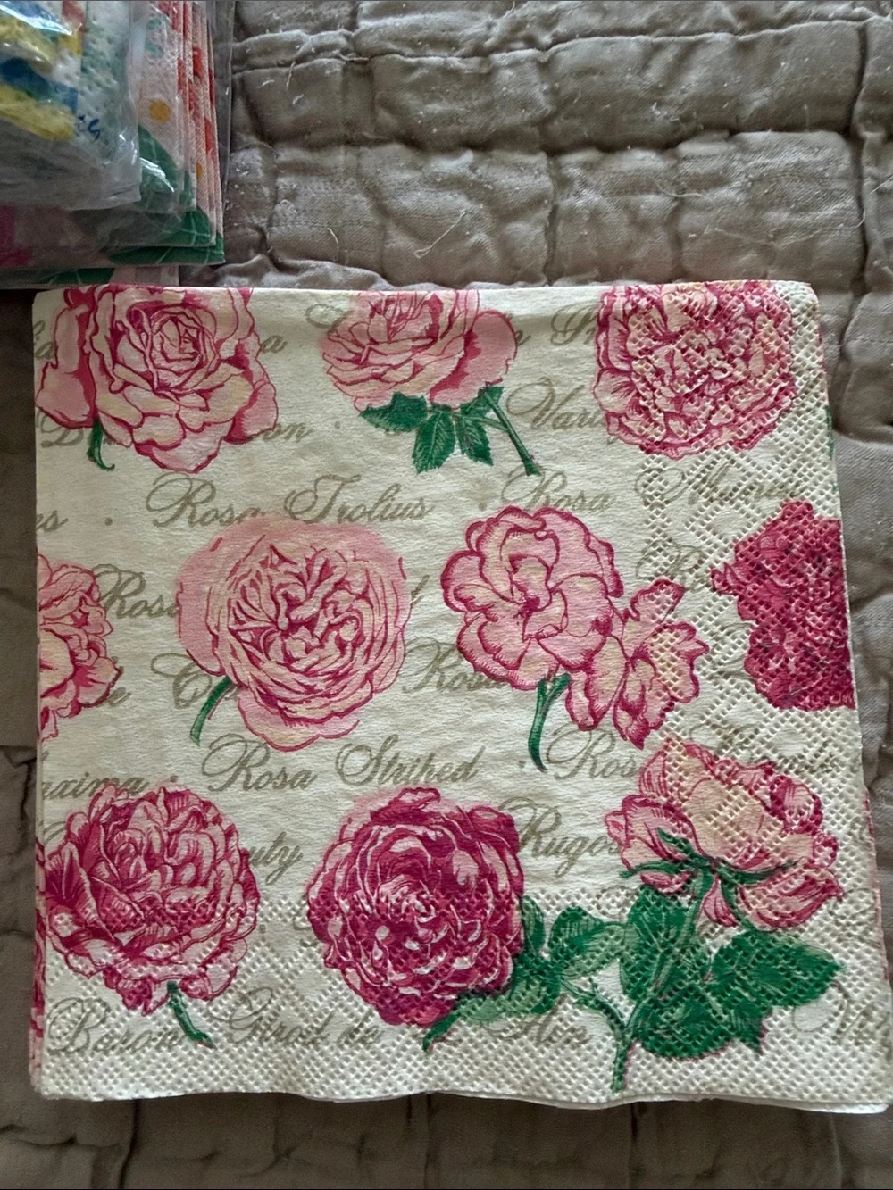 Pink Floral Rose Napkins Caspar 9 of them 14 pink flowers 20 purple rose 12 pink